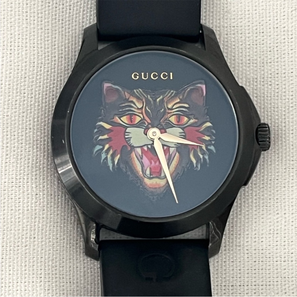 Gucci Black Watch with Multicolor Cat Face Dial